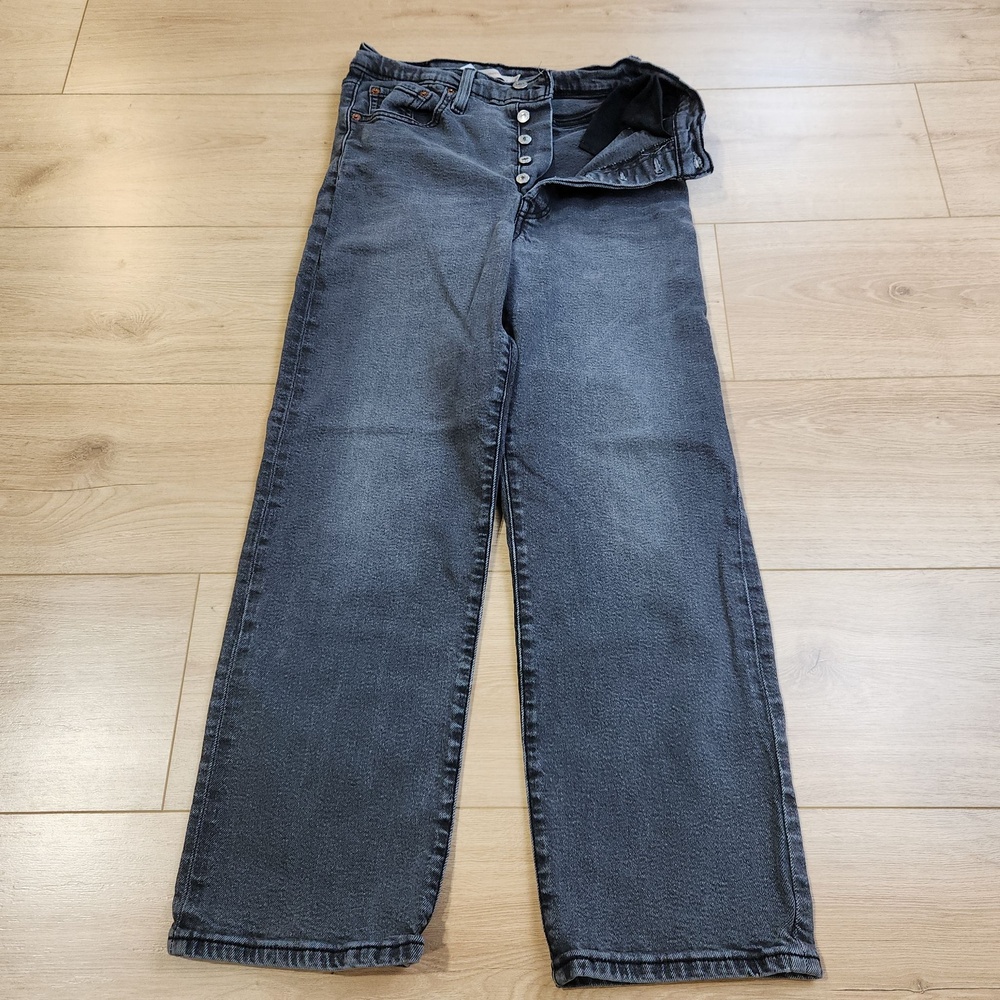 Levis Ribcage Straight Ankle Jeans Womens 29x27 Black High Rise Button Fly Denim